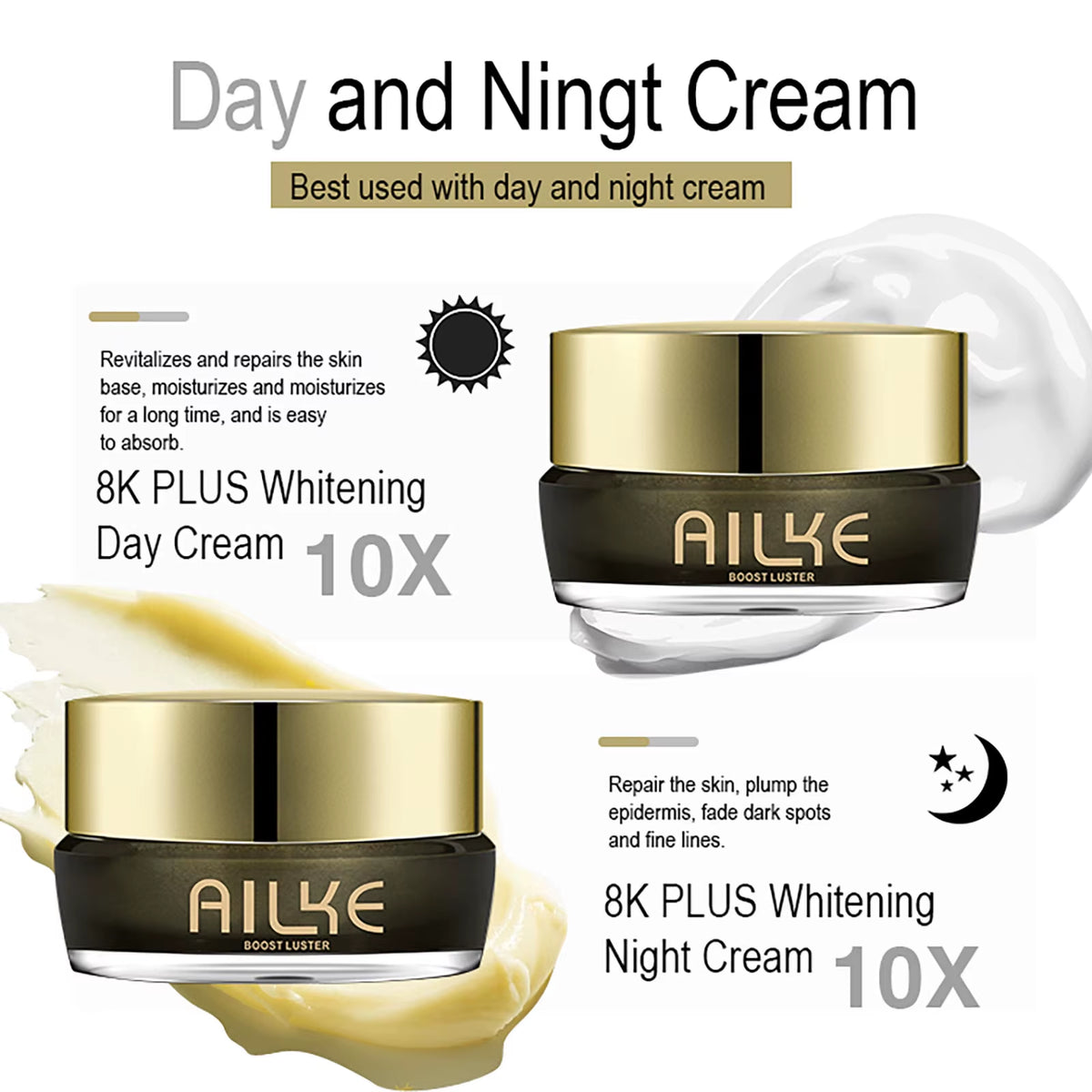 Whitening Face Cream, Reduce Dark Spots, Wrinkles, Melanin, Even Skin Tone, with Collagen, Glutathione, for All Skin Types