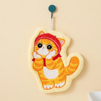 Cute Cat Hand Towel Coral Fleece Strong Water Absorption Bathroom Kerchief Thickened Hanging Style Washcloth Kitchen