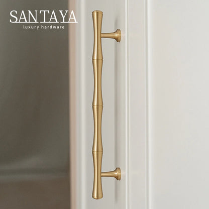 Solid Brushed Brass Handle Bamboo Kitchen Cabinet Pull Wardrobe Drawer Knob