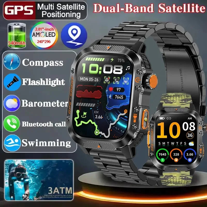 2026 NEW Military GPS Smartwatch Flashlight Wireless Call Wrist Watches 3ATM Waterproof Sports Smart Watch for Men Women Android