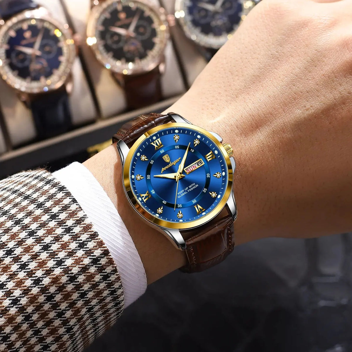 Fashion Man Watch Waterproof Luminous Date Week Business Men Watch High Quality Leather Men'S Quartz Wristwatches Reloj
