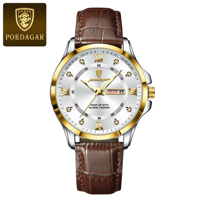 Fashion Man Watch Waterproof Luminous Date Week Business Men Watch High Quality Leather Men'S Quartz Wristwatches Reloj