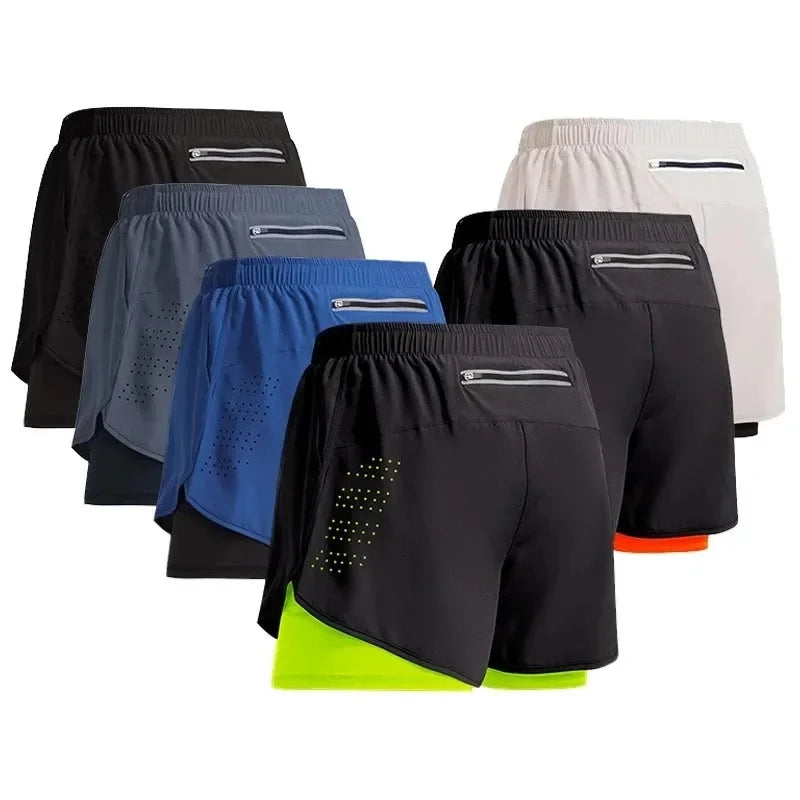 NEW Sport Shorts Men Sportswear 2 in 1 Short Pants Double-Deck Beach Bottoms Summer Gym Fitness Training Jogging Running Shorts