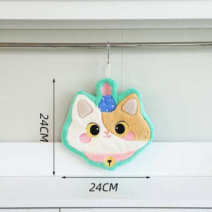 Cute Cat Hand Towel Coral Fleece Strong Water Absorption Bathroom Kerchief Thickened Hanging Style Washcloth Kitchen
