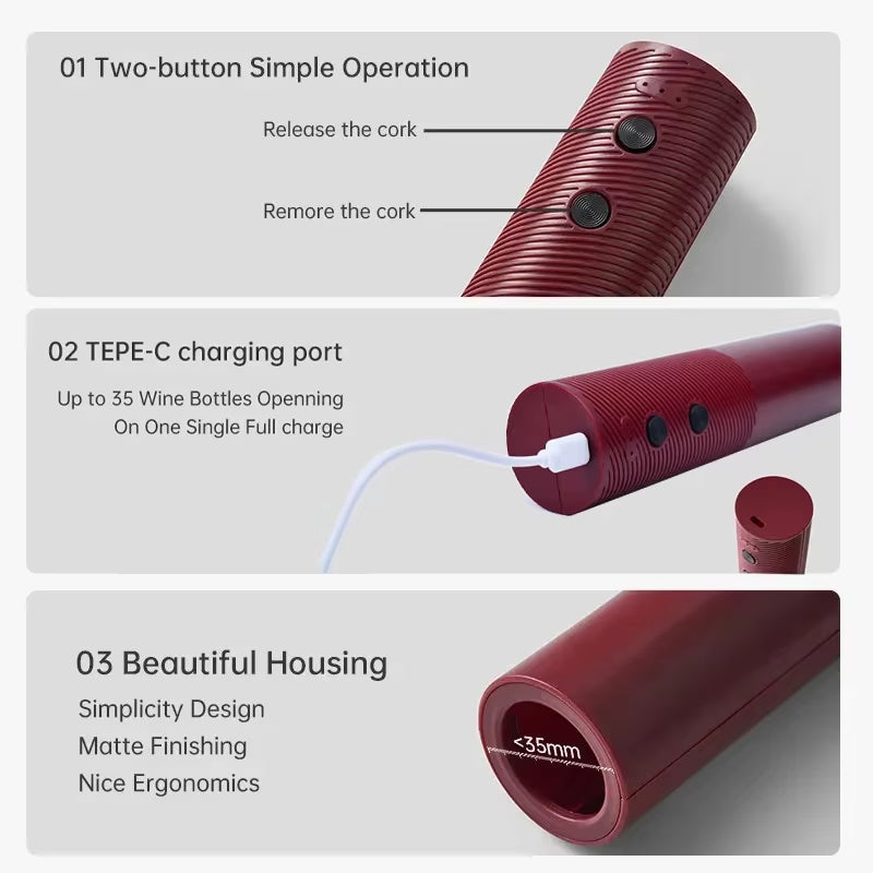 Electric Wine Bottle Opener Automatic Red Wine Corkscrew Rechargeable Wine Opener One-Click Button Wine Tools