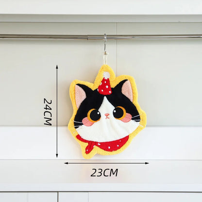 Cute Cat Hand Towel Coral Fleece Strong Water Absorption Bathroom Kerchief Thickened Hanging Style Washcloth Kitchen