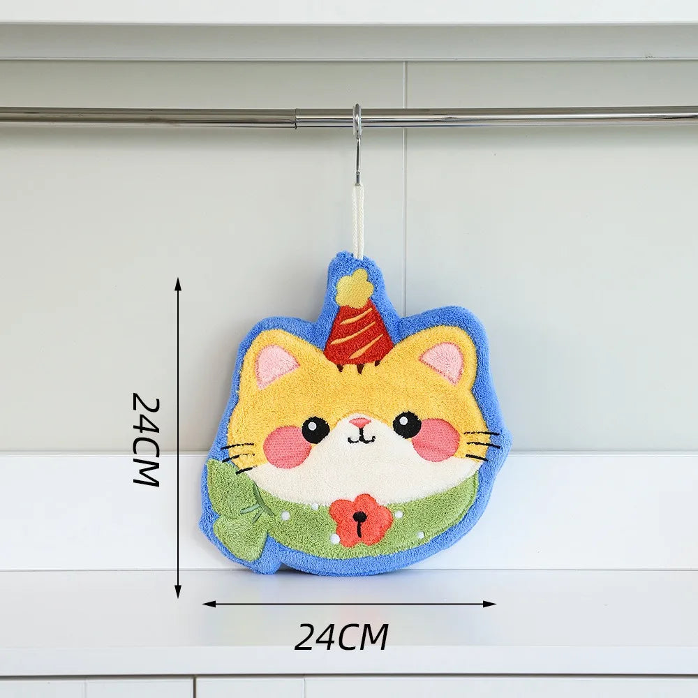 Cute Cat Hand Towel Coral Fleece Strong Water Absorption Bathroom Kerchief Thickened Hanging Style Washcloth Kitchen