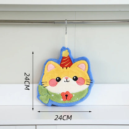 Cute Cat Hand Towel Coral Fleece Strong Water Absorption Bathroom Kerchief Thickened Hanging Style Washcloth Kitchen