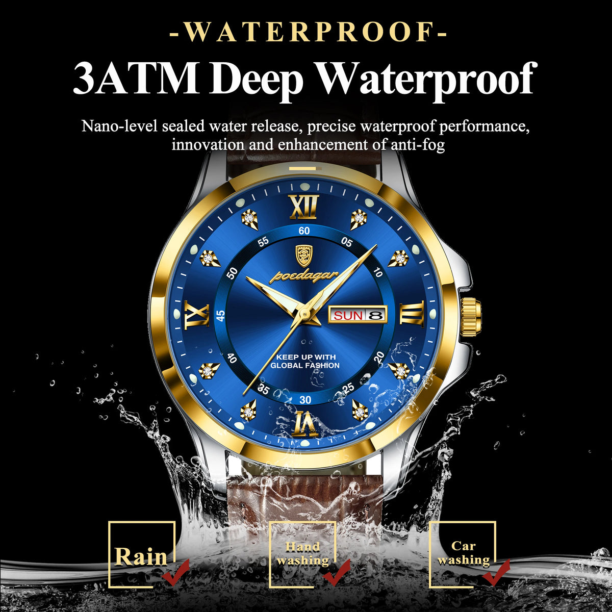 Fashion Man Watch Waterproof Luminous Date Week Business Men Watch High Quality Leather Men'S Quartz Wristwatches Reloj