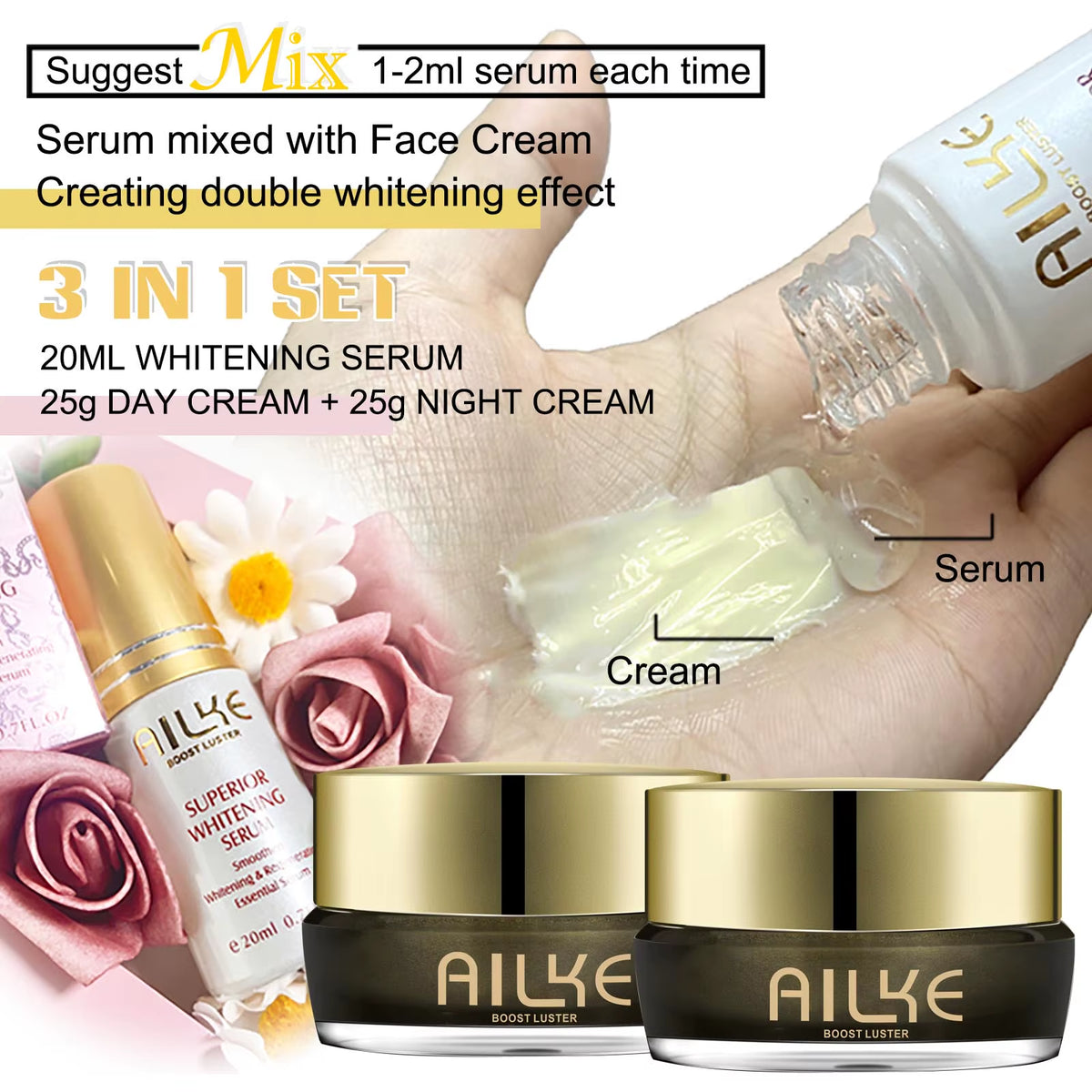 Whitening Face Cream, Reduce Dark Spots, Wrinkles, Melanin, Even Skin Tone, with Collagen, Glutathione, for All Skin Types
