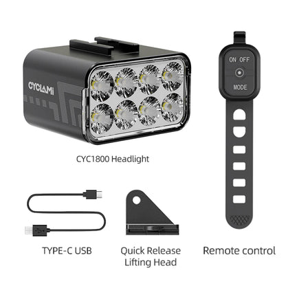 Wireless Remote Hoisting Bike Headlight 1800 Lumens Lifting Front Head Lamp Aluminum Alloy  CYC1800 for Road MTB Mountain