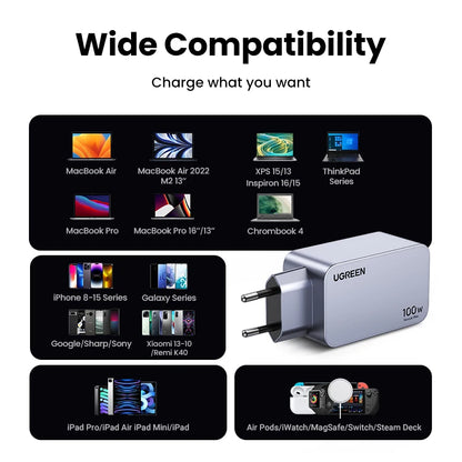 100W Gan Charger USB C Charger QC4.0 3.0 Quick Charge for Macbook Laptop Tablet PD Fast Charger for Iphone 18 17 16 Pro
