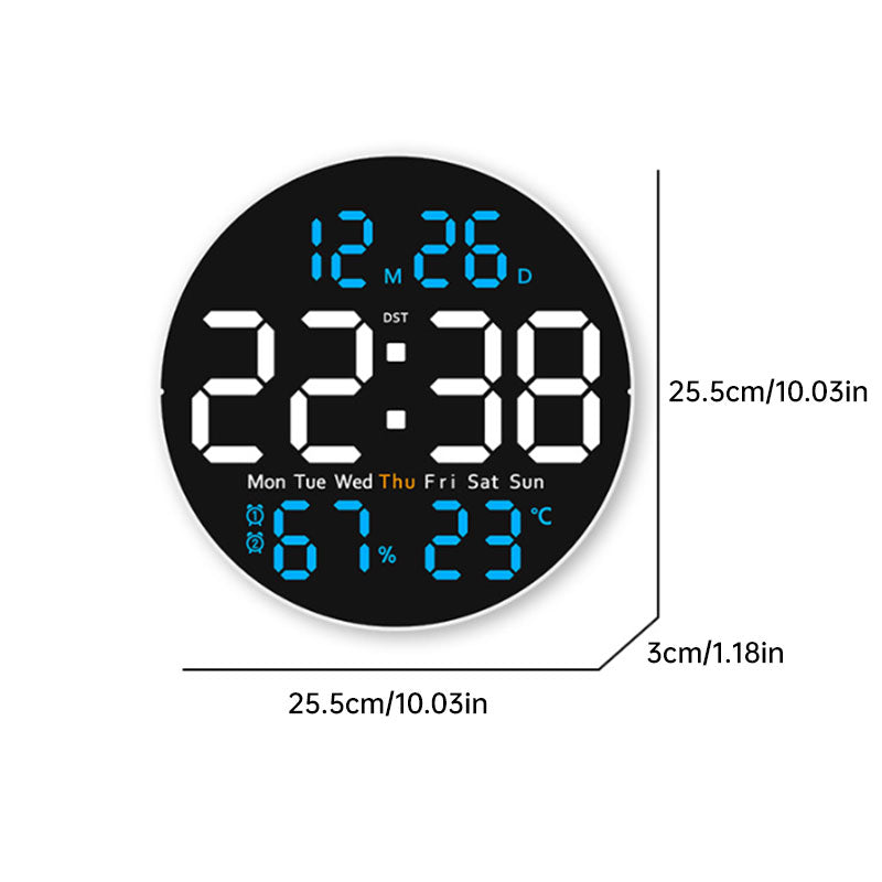 10 Inch Digital Wall Clock with Mood Light TEMP Humidity Date Week Timer Brightness Adjustment Remote DST LED Alarm Clock