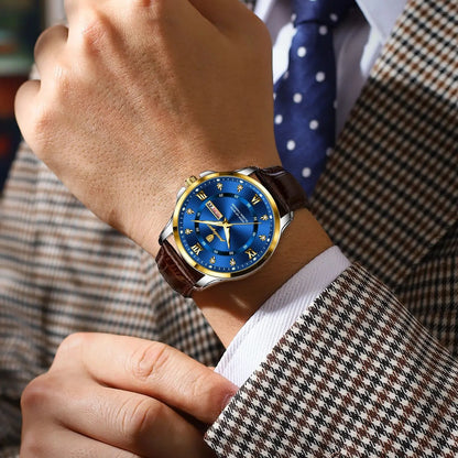Fashion Man Watch Waterproof Luminous Date Week Business Men Watch High Quality Leather Men'S Quartz Wristwatches Reloj