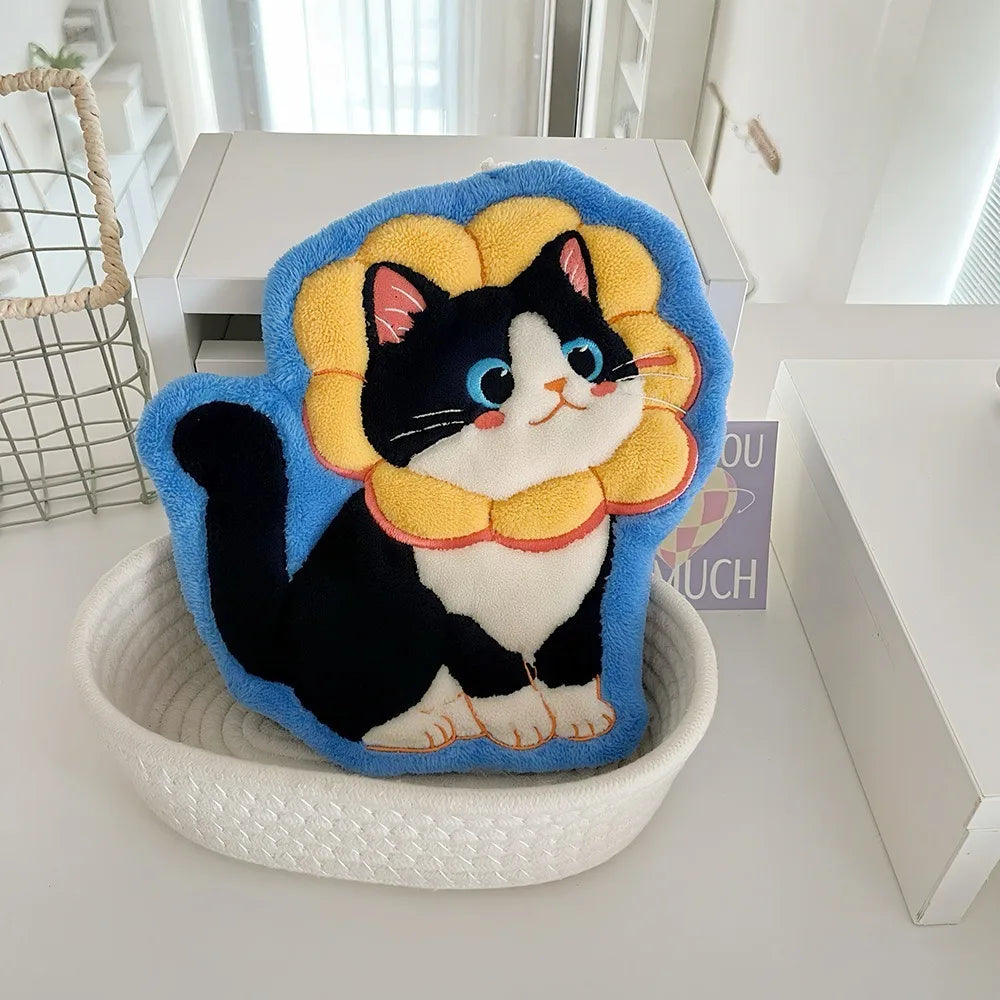 Cute Cat Hand Towel Coral Fleece Strong Water Absorption Bathroom Kerchief Thickened Hanging Style Washcloth Kitchen