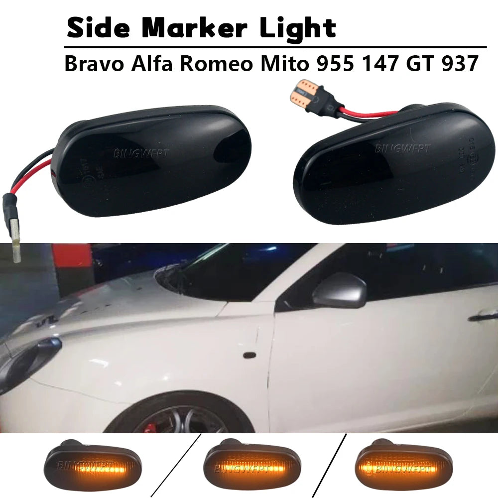 Dynamic LED Side Marker Fender Indicator Light for Alfa Romeo Mito 955 for Alfa Romeo Mito 147 Pre-Facelift GT 937 Fiat Bravo