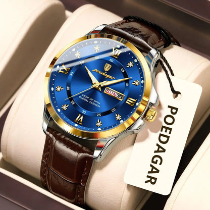 Fashion Man Watch Waterproof Luminous Date Week Business Men Watch High Quality Leather Men'S Quartz Wristwatches Reloj