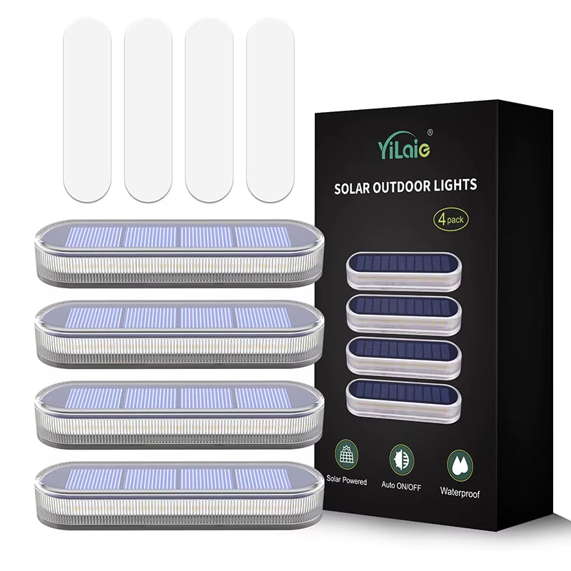 4 Pcs Solar Deck Lights LED Outdoor Lighting Garden Step Waterproof for Stairs Patio Pathway Yard Fence Wall Lamp