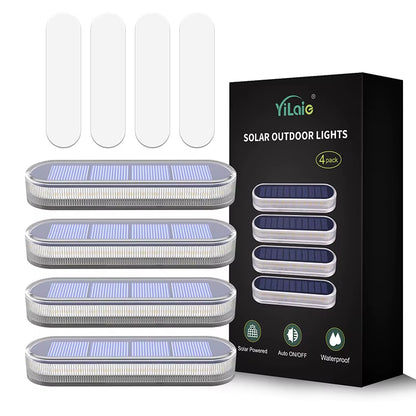 4 Pcs Solar Deck Lights LED Outdoor Lighting Garden Step Waterproof for Stairs Patio Pathway Yard Fence Wall Lamp
