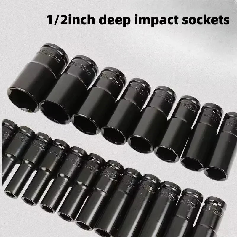 10Pcs 1/2" Drive Metric Impact Socket Set Universal Socket Metric Drive Deep Socket Set Wrench for Air Pneumatic Repair Tools