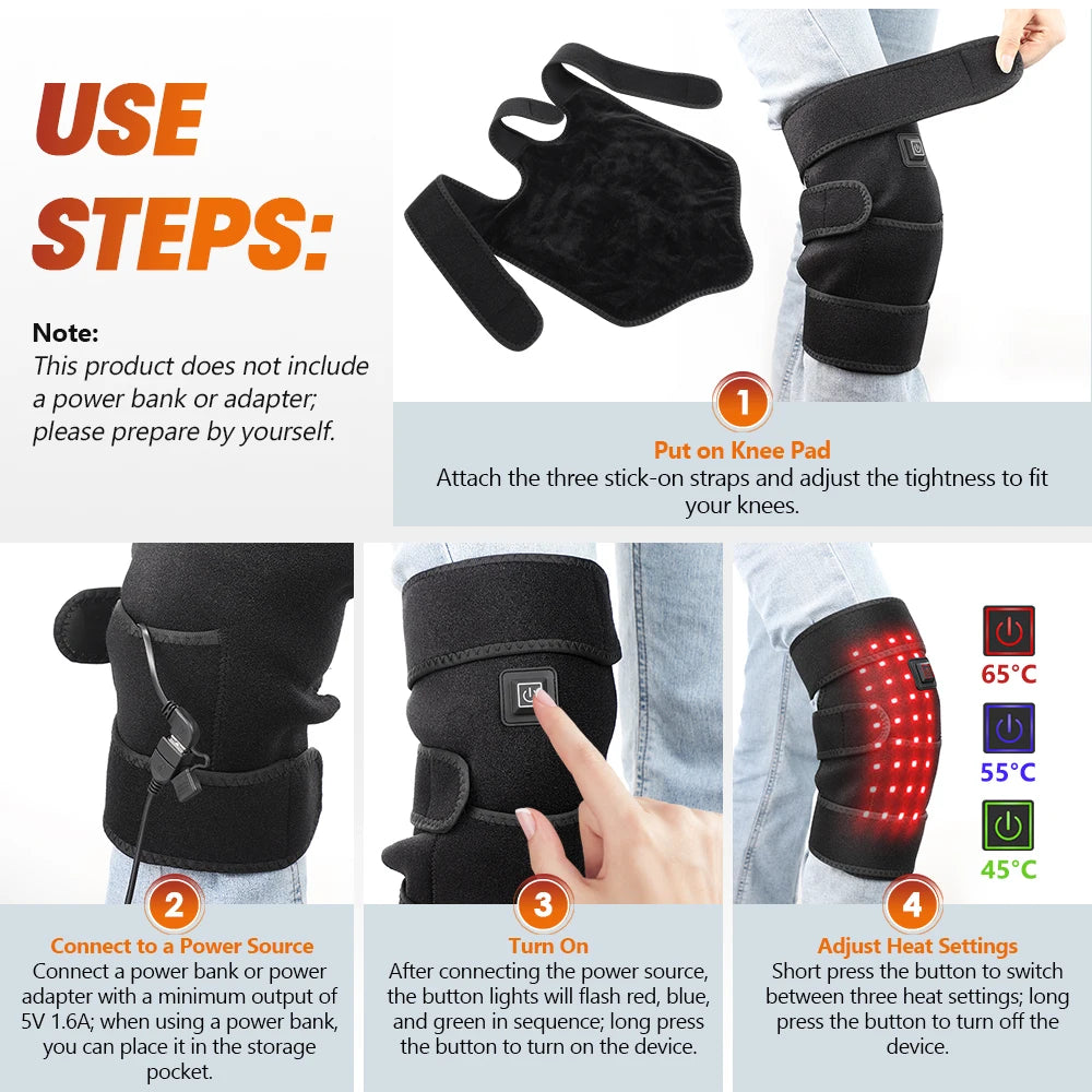660Nm Red Light Knee Wrap 36 LED Heated Knee Brace 3 Levels Hot Compress USB Electric Knee Pad,For Leg Joint & Elbow Discomfort