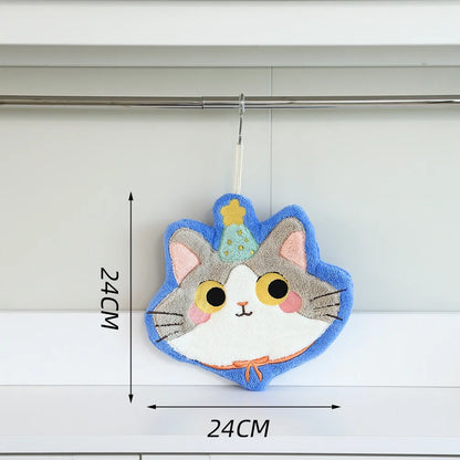 Cute Cat Hand Towel Coral Fleece Strong Water Absorption Bathroom Kerchief Thickened Hanging Style Washcloth Kitchen