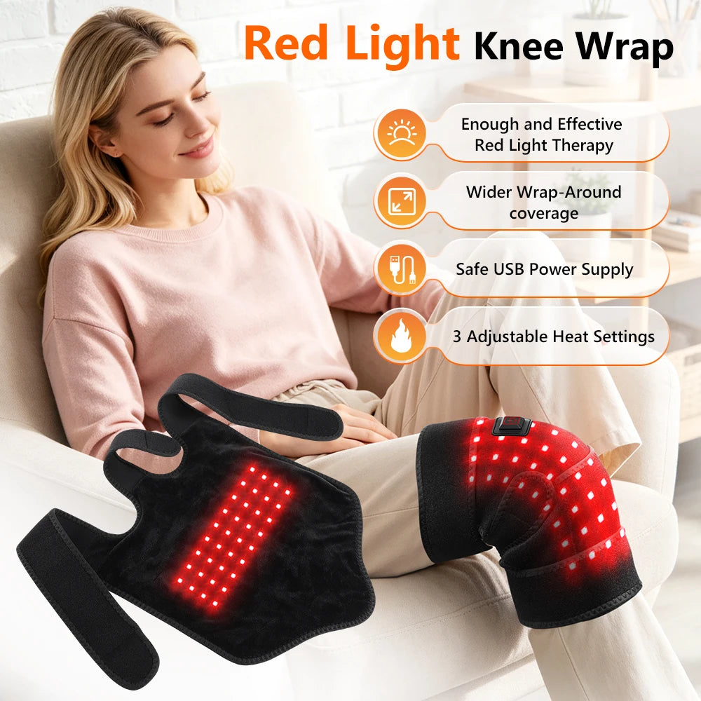 660Nm Red Light Knee Wrap 36 LED Heated Knee Brace 3 Levels Hot Compress USB Electric Knee Pad,For Leg Joint & Elbow Discomfort