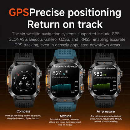 2026 NEW Military GPS Smartwatch Flashlight Wireless Call Wrist Watches 3ATM Waterproof Sports Smart Watch for Men Women Android