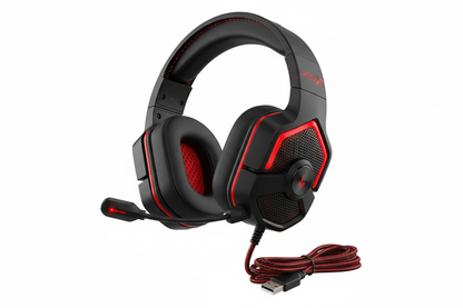 Pro gaming headset with microphone black and red design
