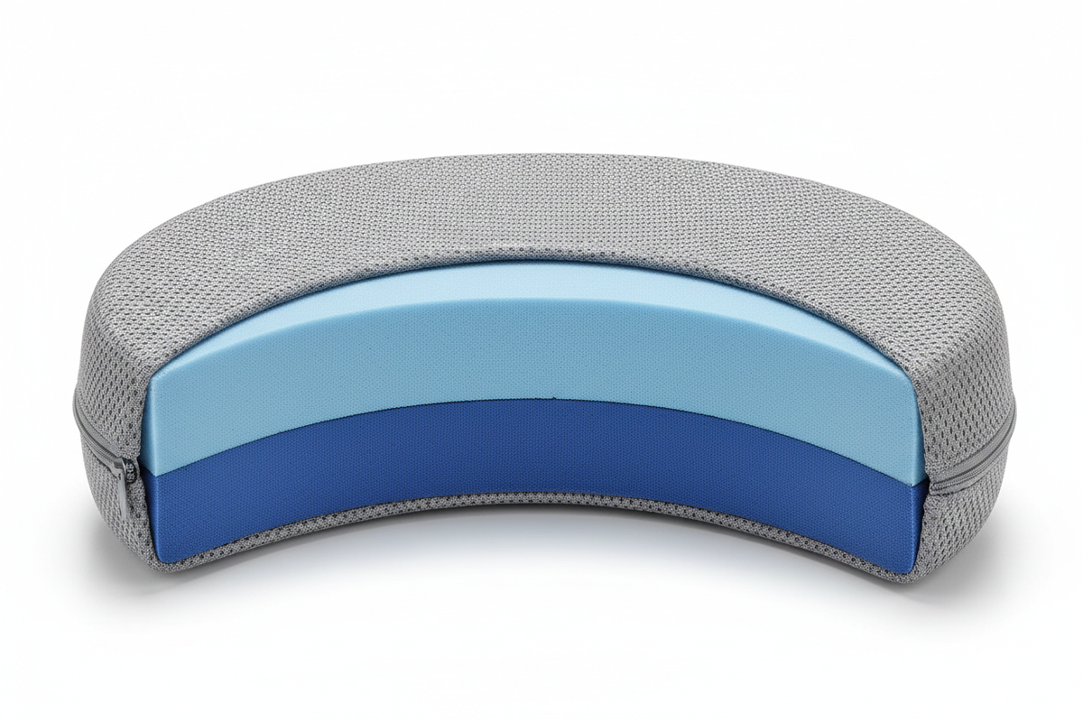 Memory foam lumbar cushion detail showing foam and mesh cover