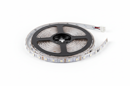 RGB LED light strip roll showing adhesive backing and connector