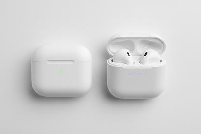 Wireless earbuds charging case open and closed side by side