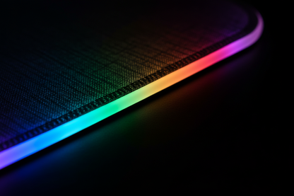 Close up of RGB gaming mouse pad LED edge glow
