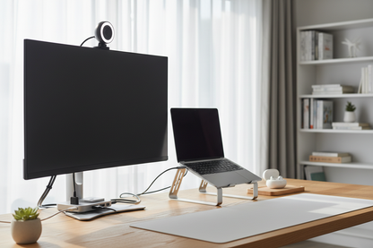 Professional home office setup with all bundle items in use