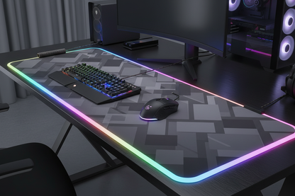 Extra large RGB gaming mouse pad with LED edges on gaming desk