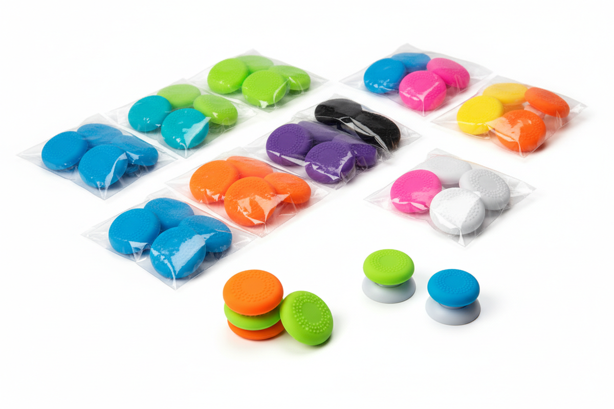 Controller thumb grip set multiple colors on white background