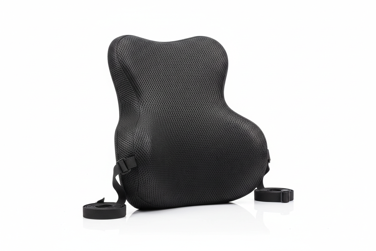 Ergonomic lumbar support cushion for gaming chair on white background
