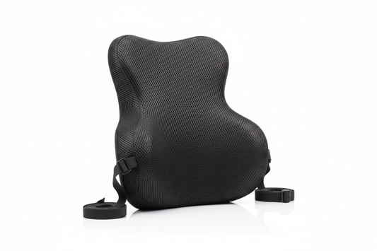 Ergonomic lumbar support cushion for gaming chair on white background