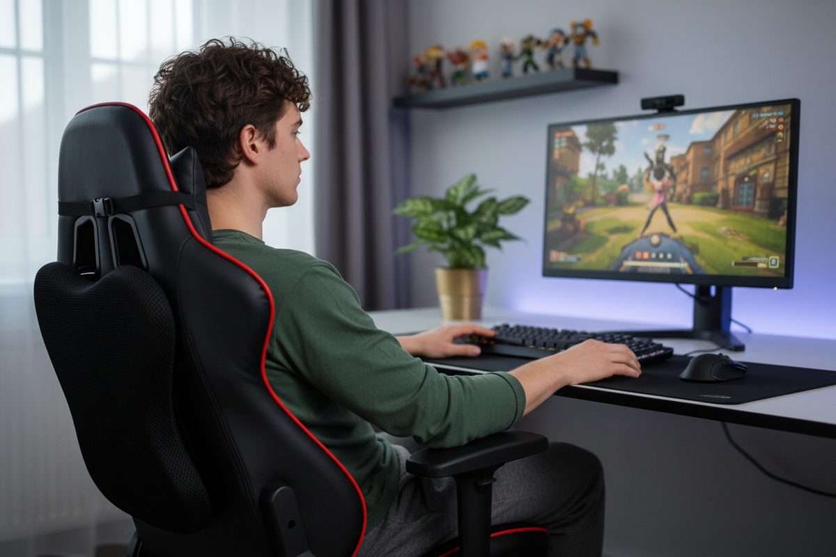 Lumbar cushion attached to gaming chair lifestyle photo