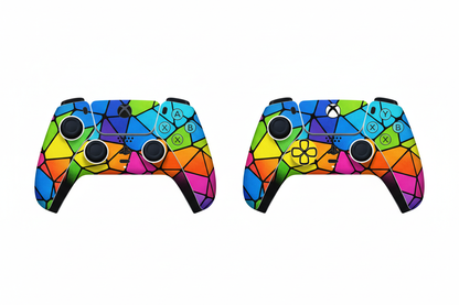 PS5 and Xbox controller vinyl skin wrap colorful geometric design