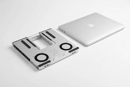 Laptop cooling stand folded flat showing adjustable angle positions