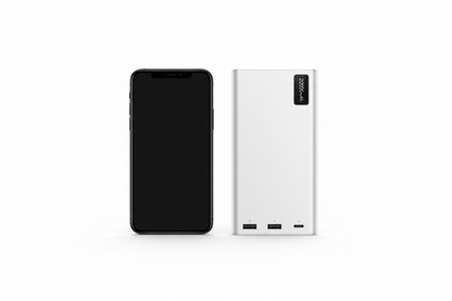 20000mAh power bank size comparison next to smartphone