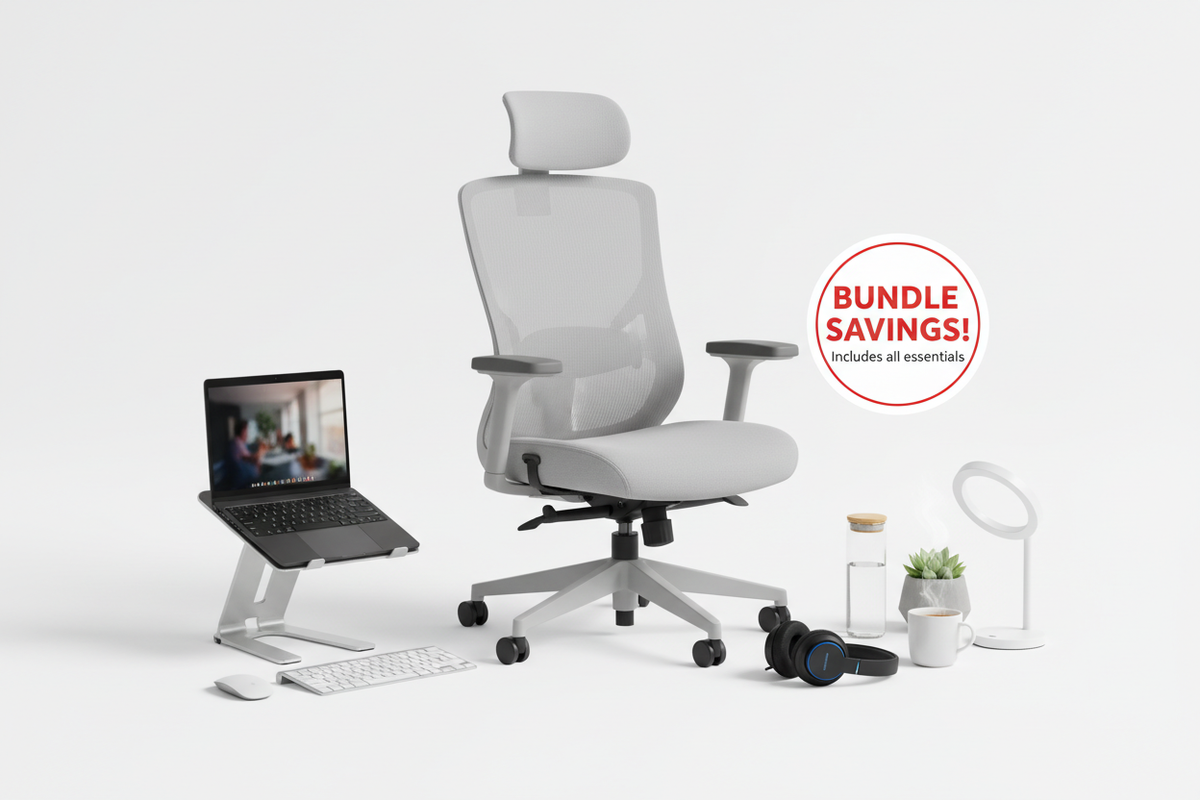 Work from home essentials bundle items displayed together with savings label
